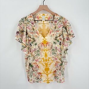 Sundance Floral Rayon Flutter Sleeve Blouse XS